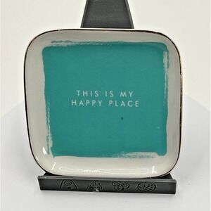Tri-Coastal Design Teal & Gold Ceramic Trinket Dish - 'This is My Happy Place'